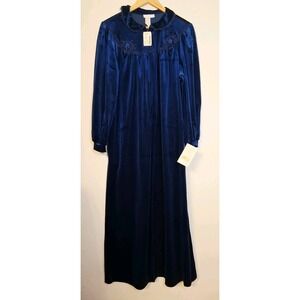 Vintage House Coat Dressing Gown Robe Womens M Bonnie Blue Velour Victorian NWT